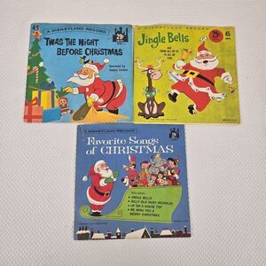Set Of 3 Vintage Disneyland Christmas Vinyl Records 45 Disney Santa